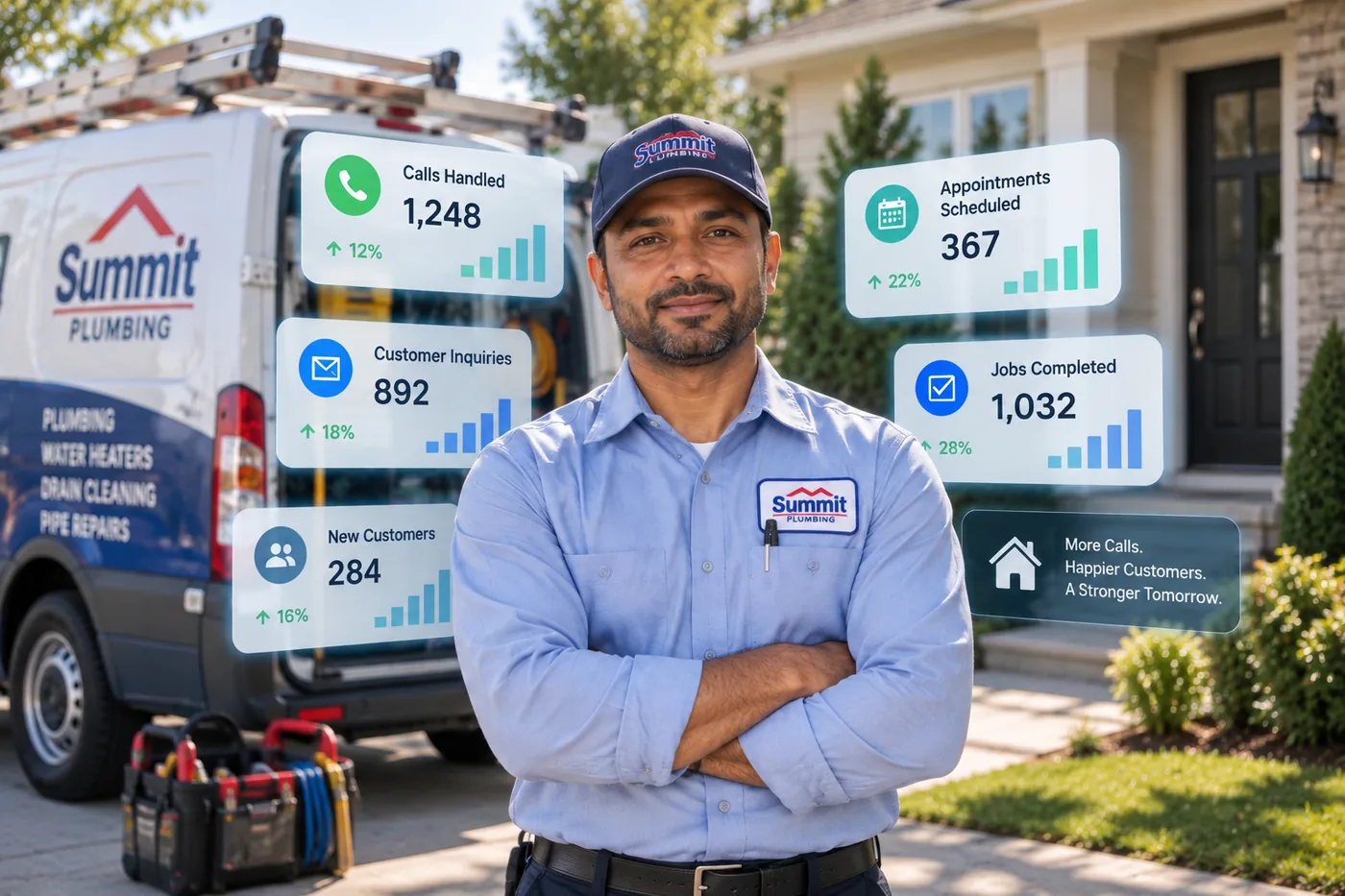 A plumbing and HVAC technician by his van