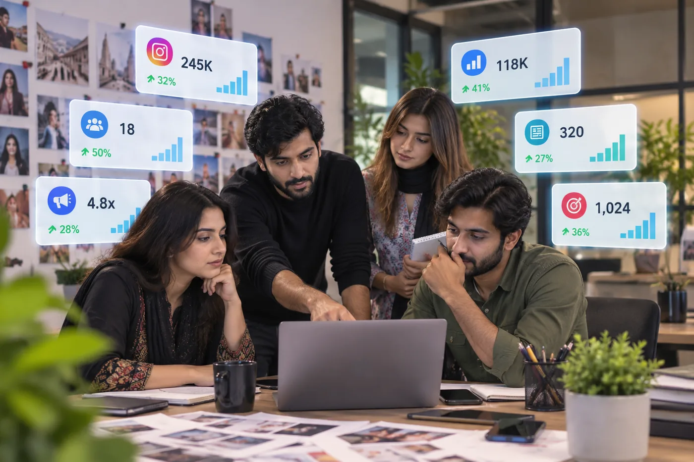 The BB Virtual marketing team reviewing posts